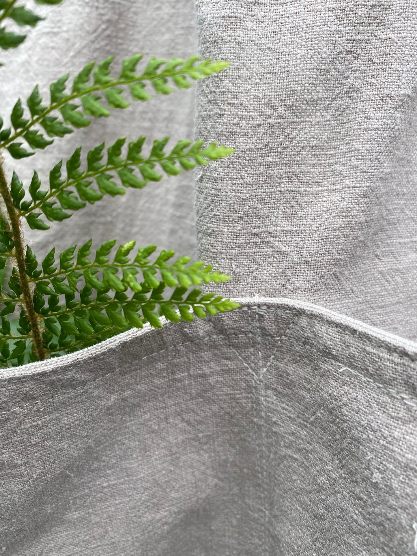 Handmade, reversible natural linen tote bag with 4 pockets "Peacock"